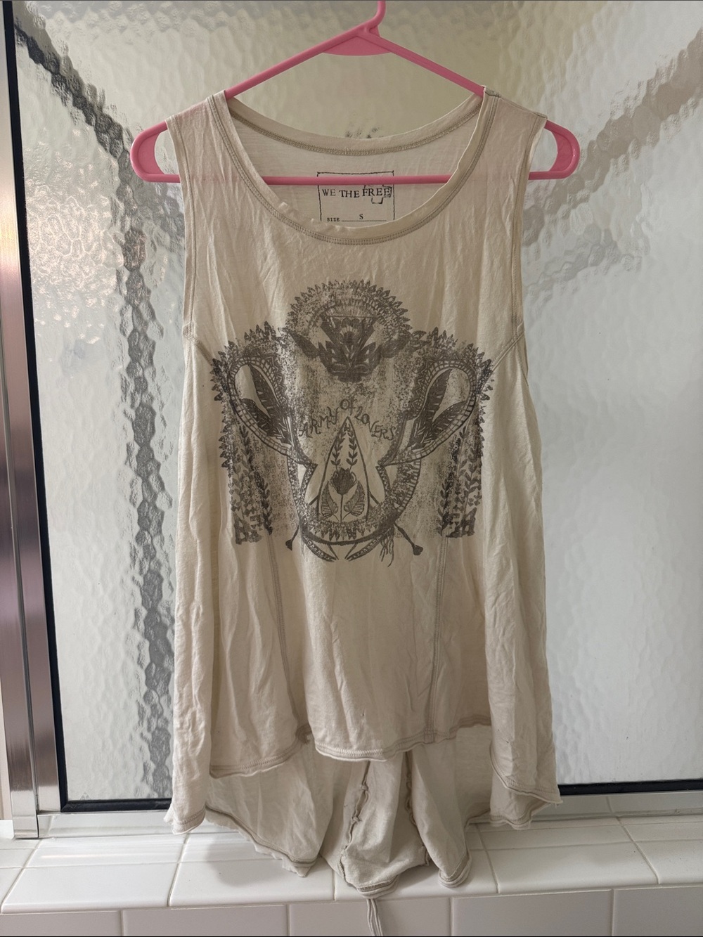 We The Free Cream Graphic Tank with Gray Print